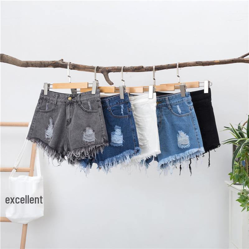 Summer Korean Style High-Waisted Ripped Wide-Leg Denim Shorts for Women - Plus Size, Slimming A-Line Hot Pants