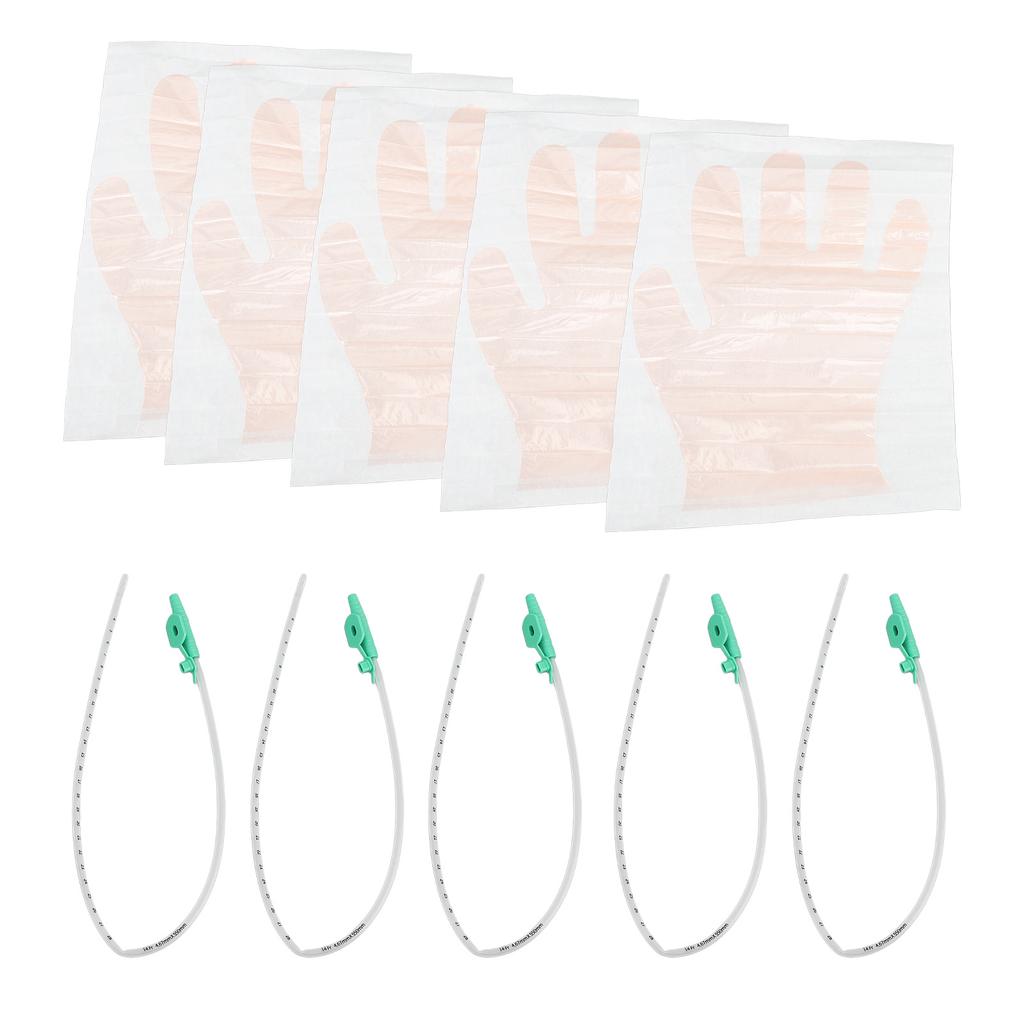 5pcs Sputum Suction Machine Catheter with Gloves Clear Scale Disposable Suction Tubes for Electric