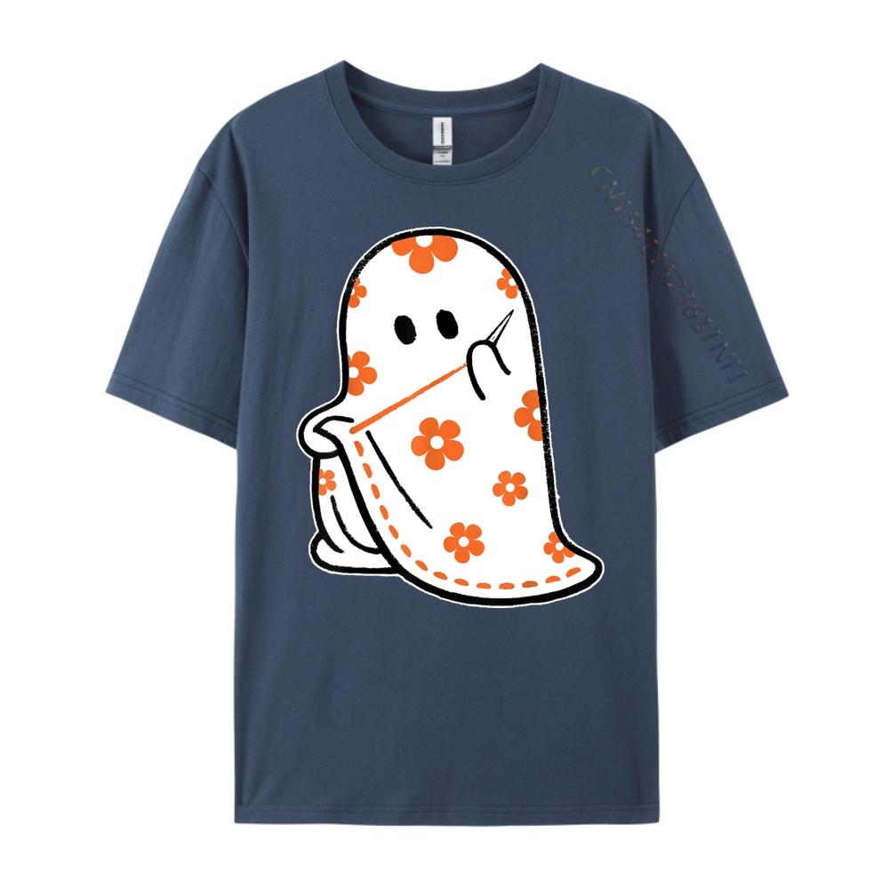 Halloween Costume Sewing Ghost Boo Funny Sewing Lovers Women White Graphic Tee Natural Tops Alphabet
