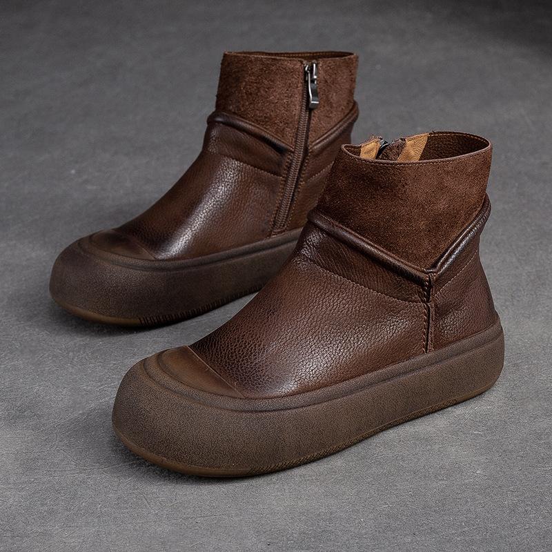 Fashion GKTINOO Winter Genuine Leather Ankle Boots Round Toe 2025 Handmade Lady Soft Flat Shoes Comfortable Side Zip Ankle Boots Size 40