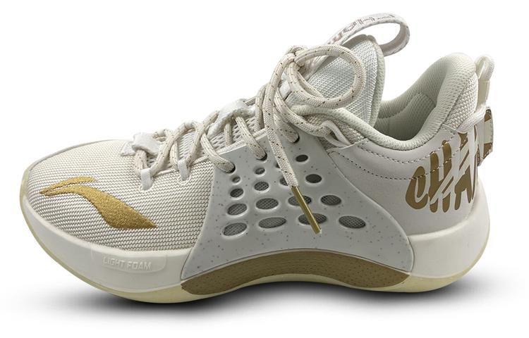 Li Ning SONIC 7 CBA League PE Slip Resistant Abrasion Resistant Low top Basketball Shoes Men's White Gold ABAP033-V