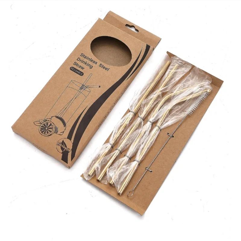 1set Stainless Steel  Straws with Brush - Set of 5 - Reusable and Washable,Perfect for Smoothies Milkshakes Tea Juice