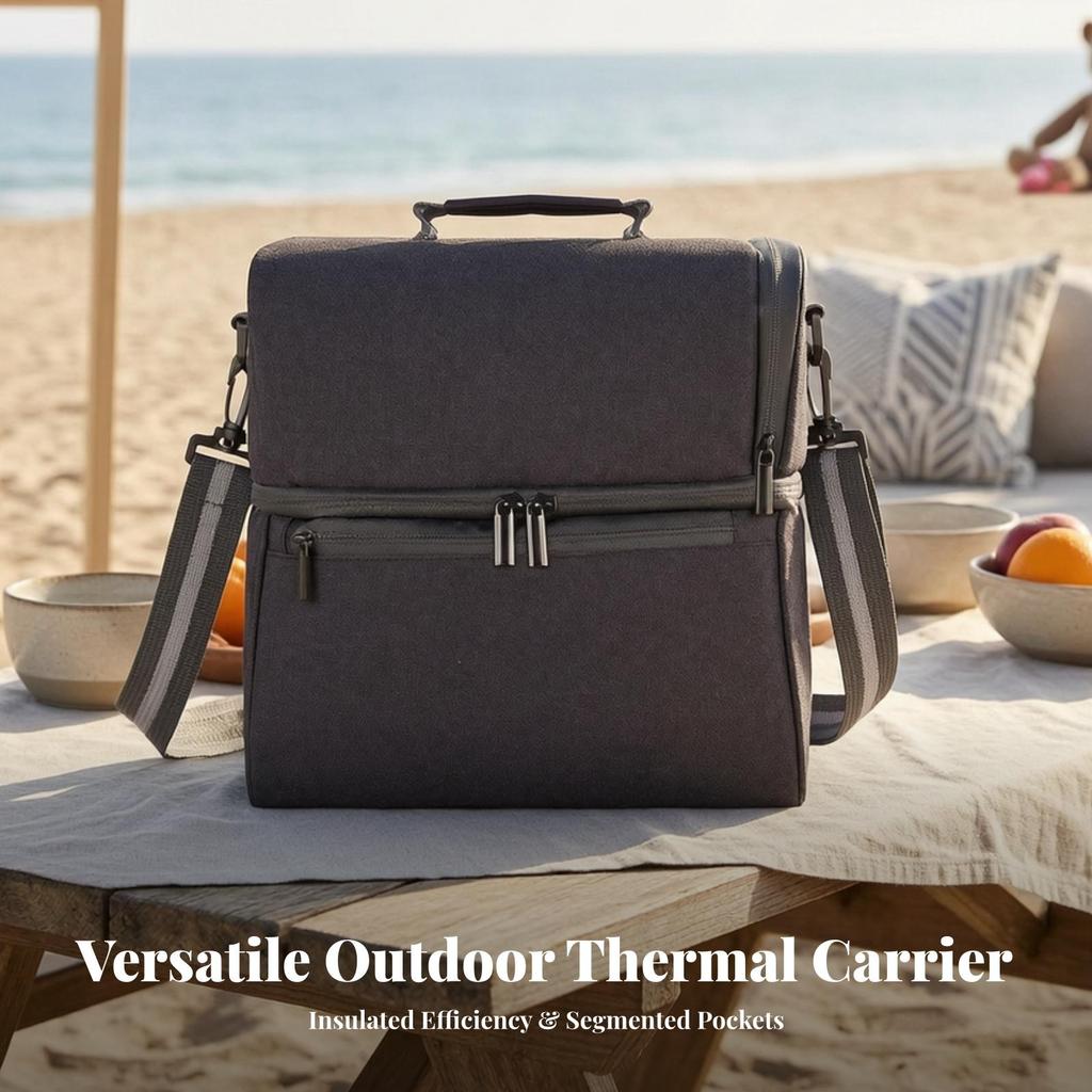 Two-Compartment Insulated Cooler Bag Lightweight for Picnics