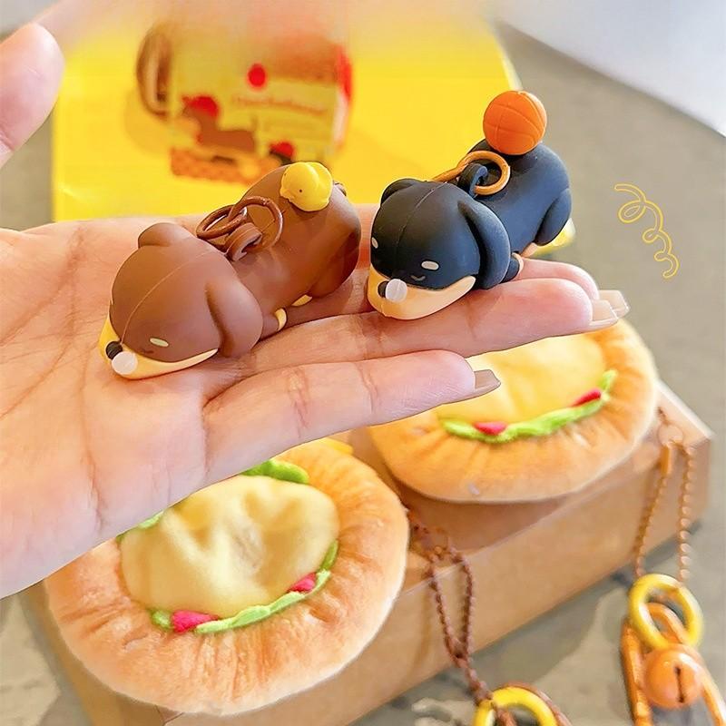 Dog Sausage Jinnew Burger Bun Plush Keychain Pendant With Magnetic Attraction
