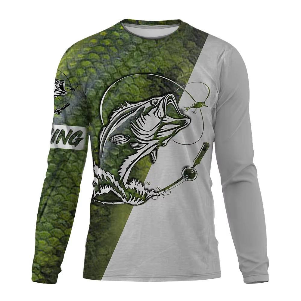 Fishing Graphic Men Fashion Tops Men's Clothing Outdoor Sun Protection Tee Men's Long Sleeve T-Shirt