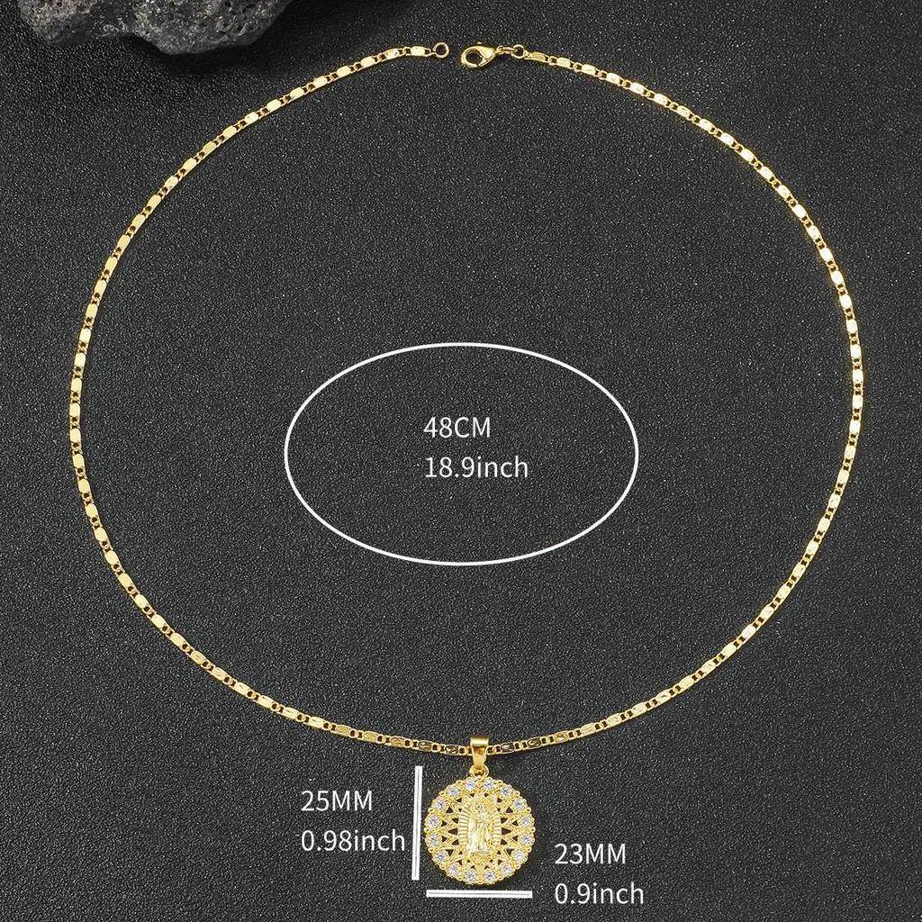 Virgin Mary Copper Zircon Pendant Necklace: European & American Diamond-set Hollow Design, Light Luxury