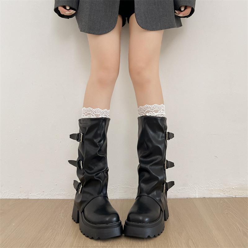 Off-white fashion popular thin medium and long boots women's shoes 2025 new autumn small thin thick heel Martin boots