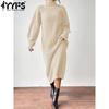 Damenmode, lässig, Herbst/Winter, einfarbig, mit Druck, langen Ärmeln, hohem Halsausschnitt