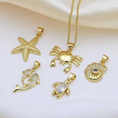 Ocean Wind Design Sense Personality Crab Conch Starfish Turtle Whale Copper Gold Plated Pendant Necklace