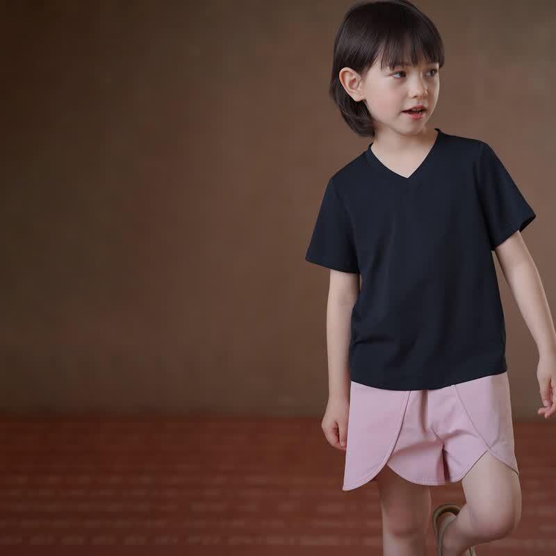 Hacikis Kinder Stretch-Strick V-Ausschnitt Kurzarm T-Shirt