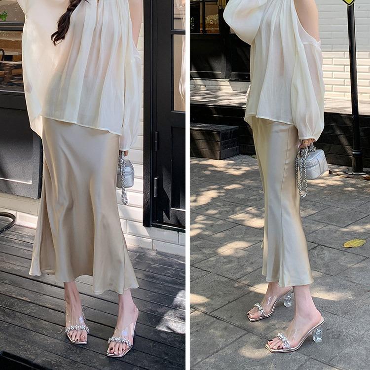 Fairy Style High Heel Transparent Cool Slippers Outer Wear Square Head Summer Beautiful Sandals Women's 2025 New