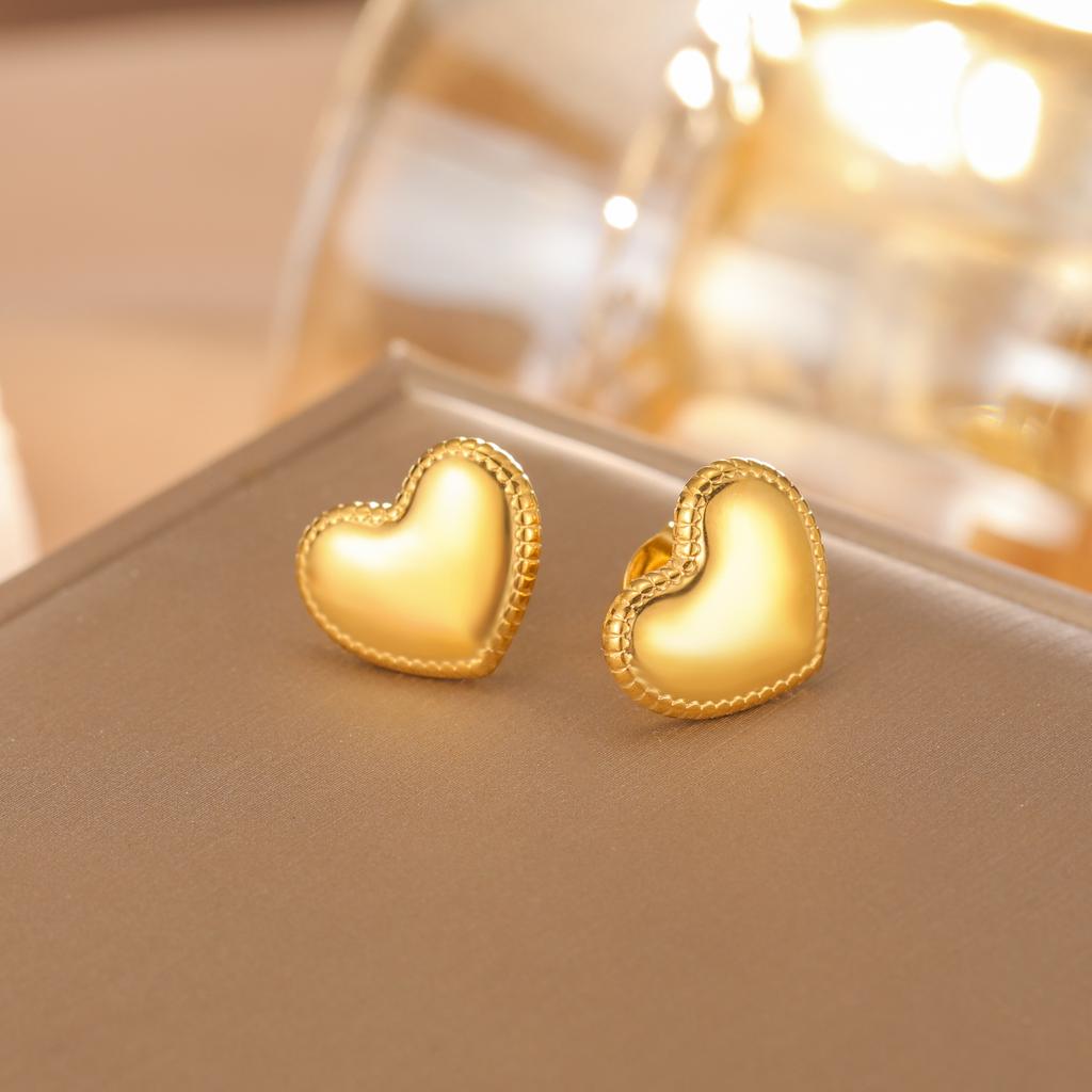 Teamer Love Heart Irregular Surface Stud Earrings for Women Girls Stainless Steel Fashion Simple Earrings Valentine's Day Gift