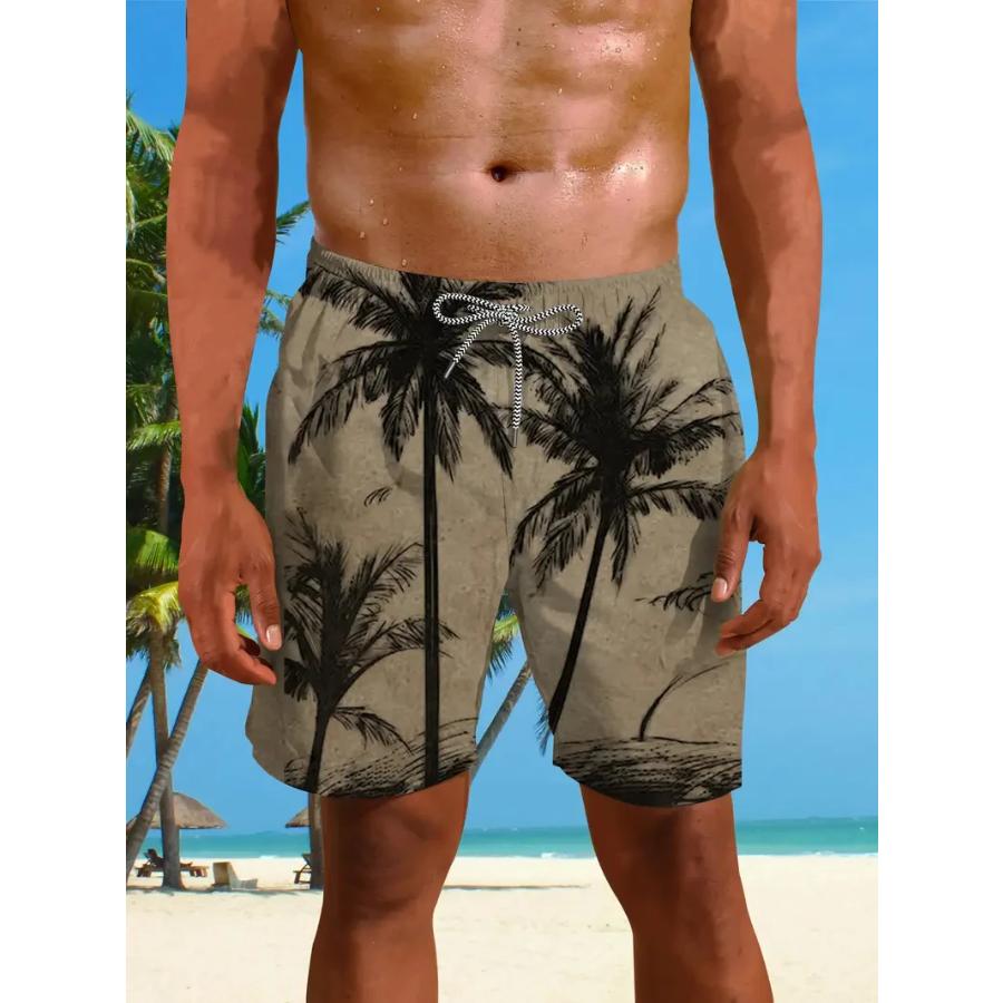 Sommer Kokospalmenmuster Badehose Für Männer Mode Strandurlaub 3D Gedruckte Hawaiianische Kurze Hose Lockere Atmungsaktive Shorts