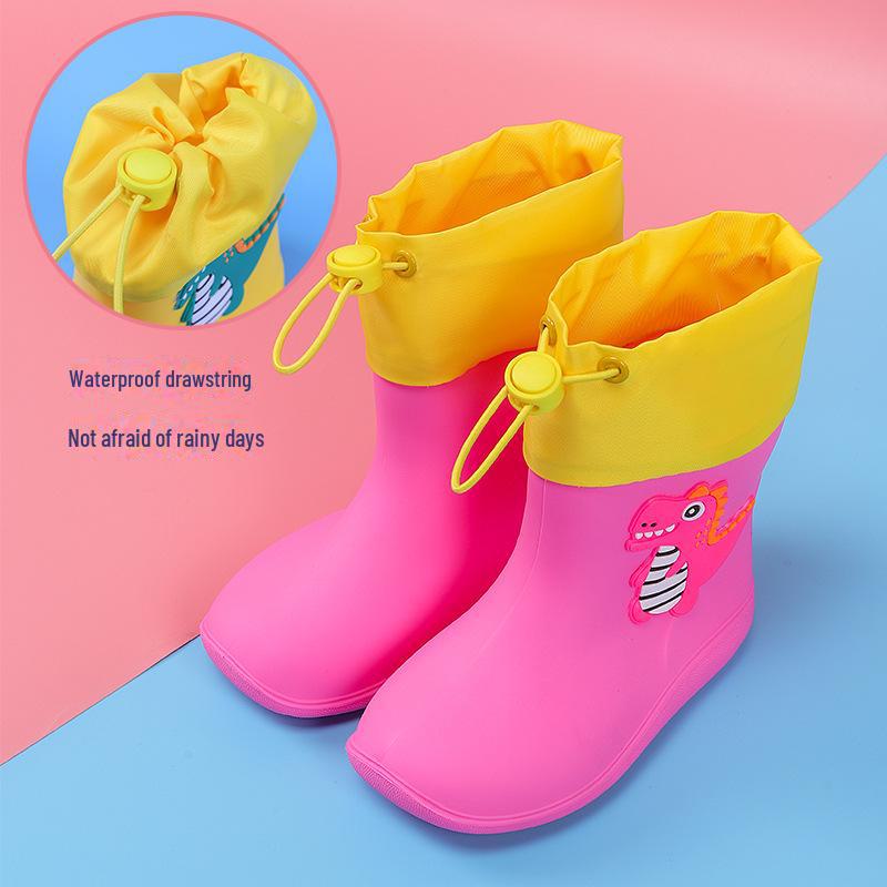 

Детские непромокаемые сапоги с мультяшным динозавром, со шнурком, на хлопковой подкладке, для мальчиков и девочек, идеально подходят для детского сада. Inner 16cm (Size 25-26)