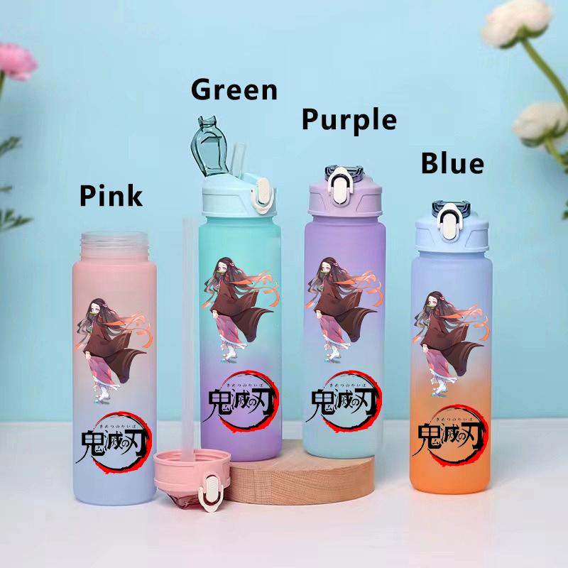 750ML Demon Slayer Cartoon Plastic Gradient Water Cup Portable Leak Proof Water Bottle Student Outdoor Sports Travel Water Cup