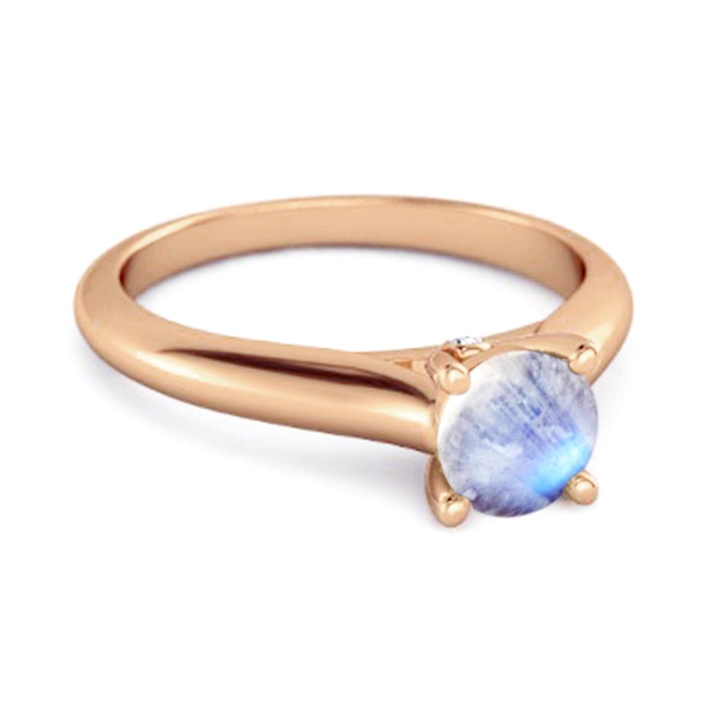 Moonstone Round Solitaire Ring -925 Sterling Silver Rose Gold Vermeil