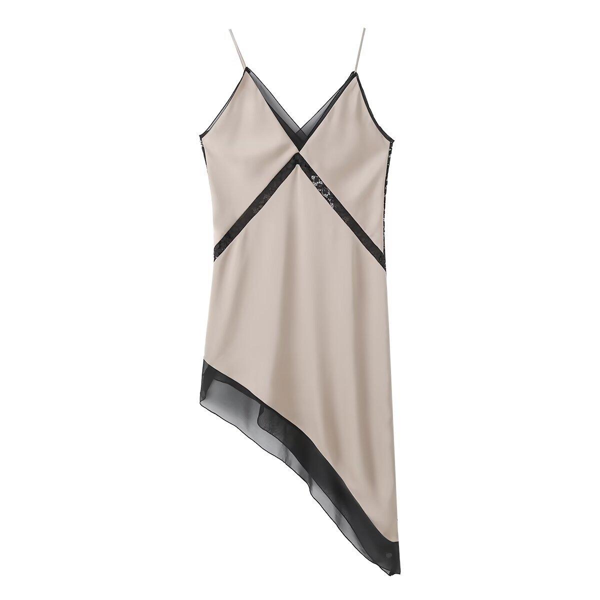 European and American style new women s fashionable classic patchwork slip dress 9784625 S шампанского