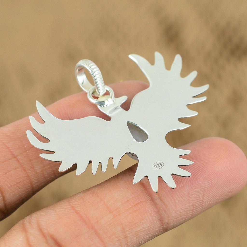 Memorial Day Deal 925 Sterling Silver Natural Rainbow Moonstone Eagle Pendant