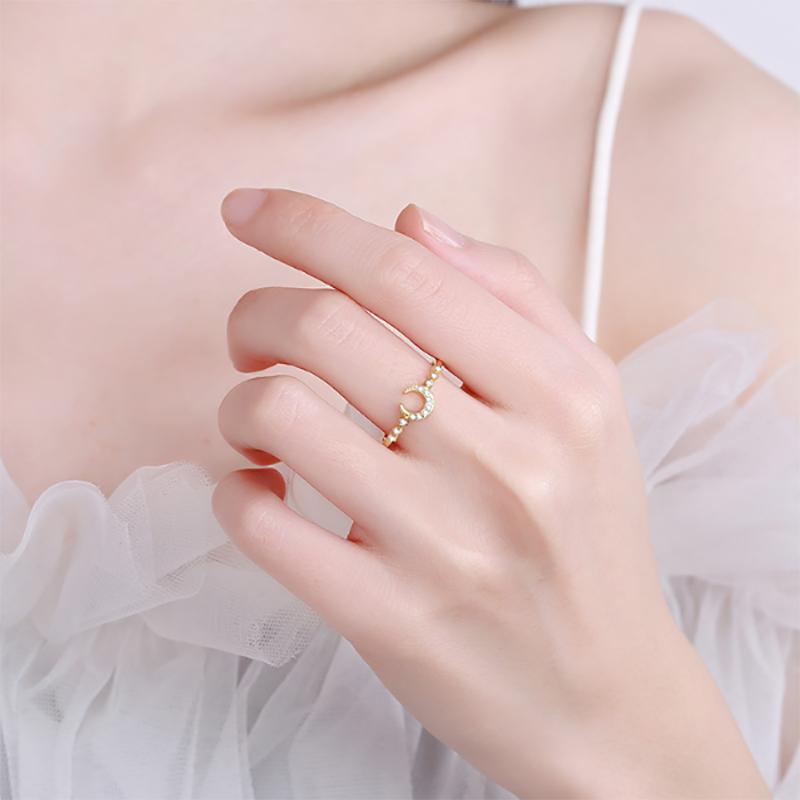 Clássico 925 Prata Esterlina Linda Lua Empilhável Ouro CZ Anéis de Dedo para Mulheres Minimalista Jóias Finas Anel de Casamento Nupcial