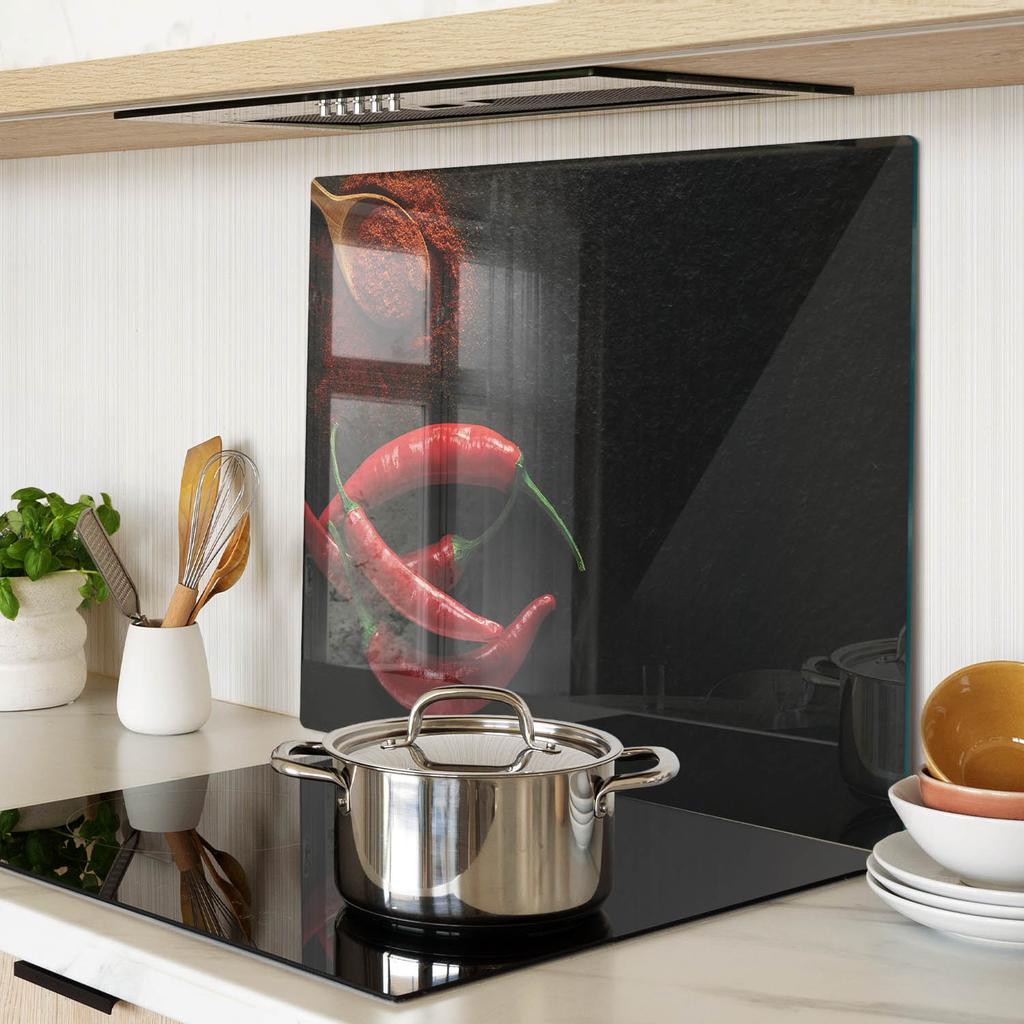 Glass Kitchen Serving Board With Chili Pepper Graphics 60X52 Cm