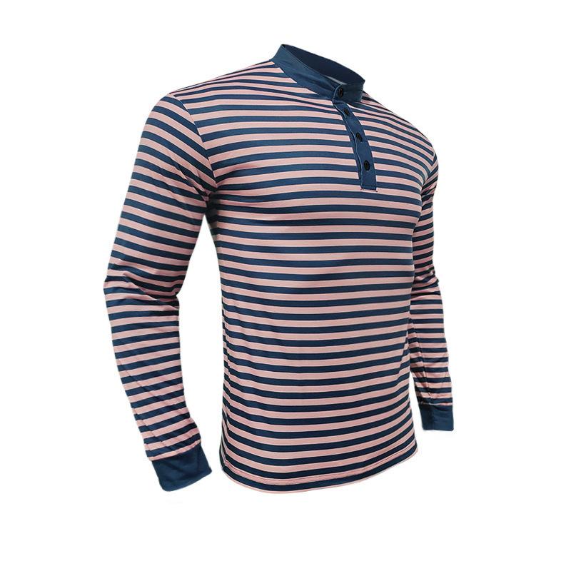Spring Autumn Men's Striped Polo Shirts Long Sleeve Casual O-Neck Loose Tees Tops