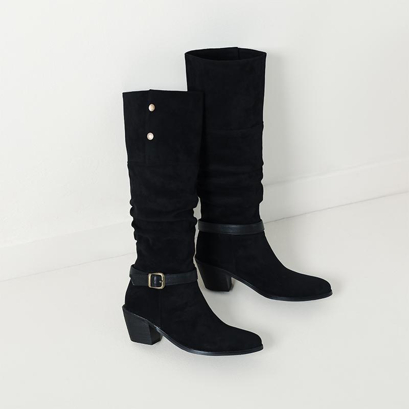 Women's high-heeled boots autumn and winter new thick-heeled suede mid-boots in size