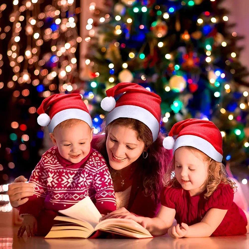 1-100pcs Christmas Hats Adults Kids Non-woven Red Santa Claus Hat Xmas Caps for New Year Party Home Decoration Festival Gifts