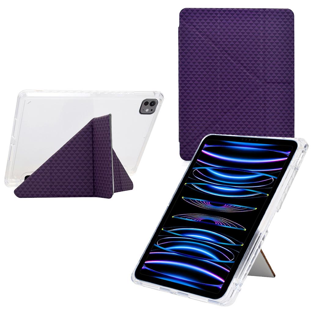 Tablet Case For iPad Pro 12.9 (2022)/(2021)/(2020)/(2018),Y-Fold Stand Pyramid-Patterned Leather+Clear Acrylic Cover with Pencil Holder