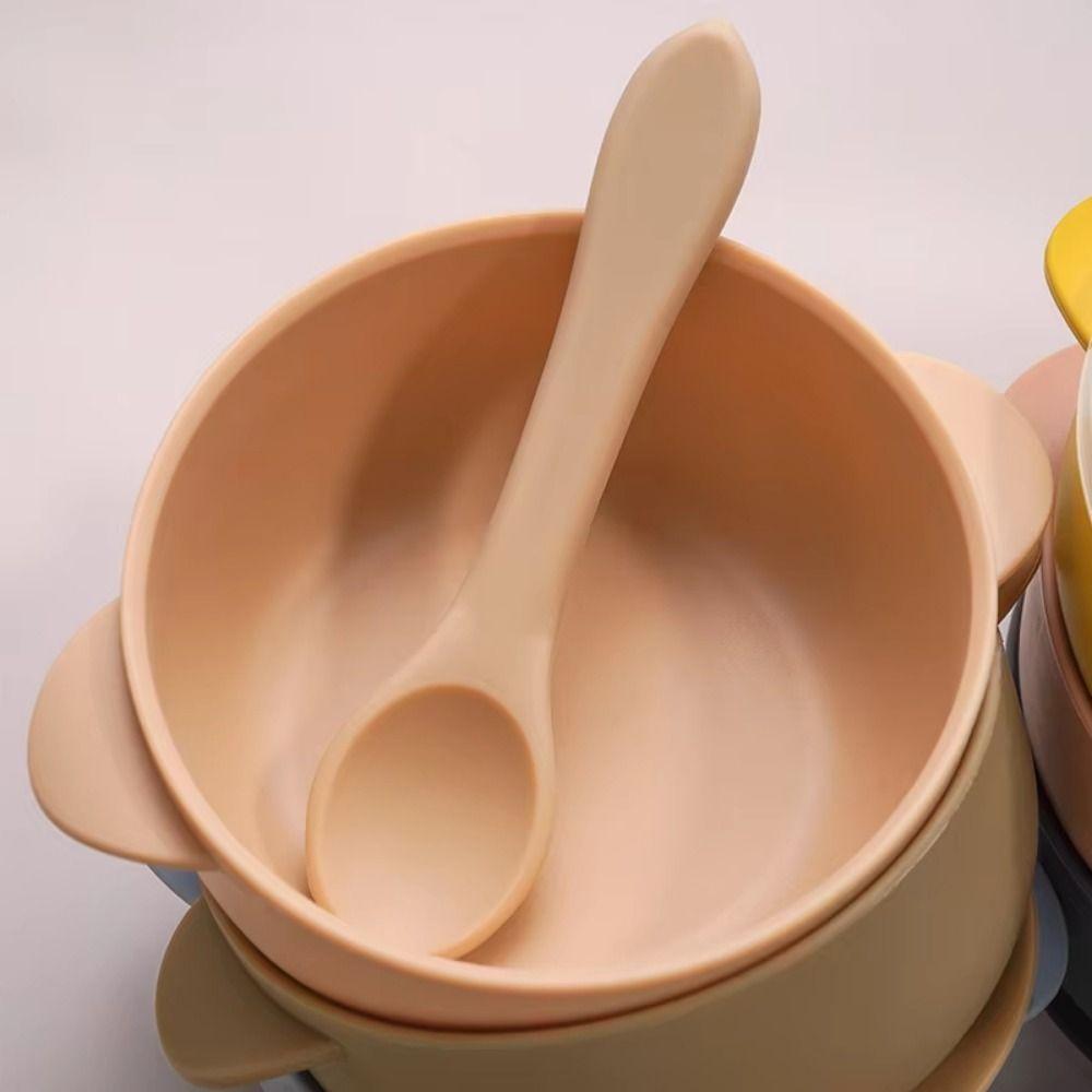 Bowl Lid Spoon Set Baby Silicone Suction Plate Non-Slip Kids Feeding Tableware  Toddlers