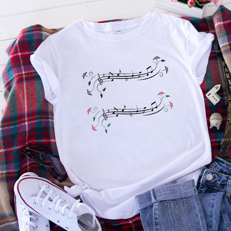 Women T Shirt 2025 Graphic Musical Note Print Cute 90S Summer Lady Clothes Tops Tees Harajuku Short Sleeve Female T-Shirt 2025