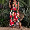 Women's Geometric Print Sleeveless Deep V-Neck A-Line Maxi Dress