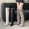 2025 Autumn and Winter New European and American Belt Buckle Pointed Head Thin Heel High Heel Temperament French Fashion Sexy Knee Boots