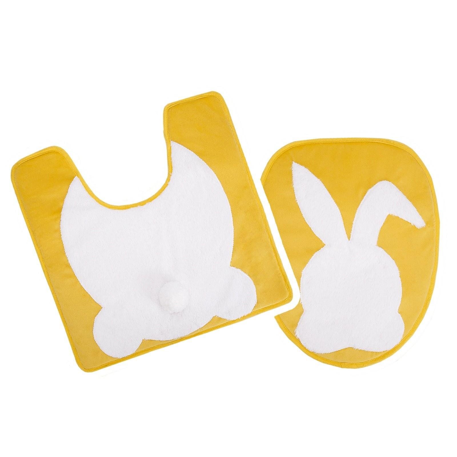 

Easter Bunny Bathroom Set, 2-Piece Funny Rabbits Tail Toilet Lid Cover And Bath Mat,Bathroom Accessories Decor Set
