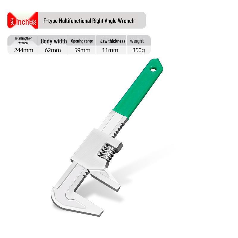 Large Opening Adjustable F-Type Multi-Function Right Angle Pipe Wrench Tool