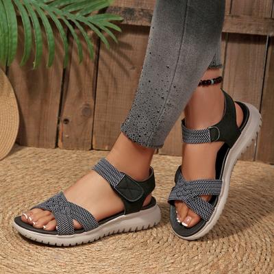 Women's Plus Size Summer Platform Sandals, Velcro Open Toe Sporty Slides, Lightweight Beach Casual Shoes for Women