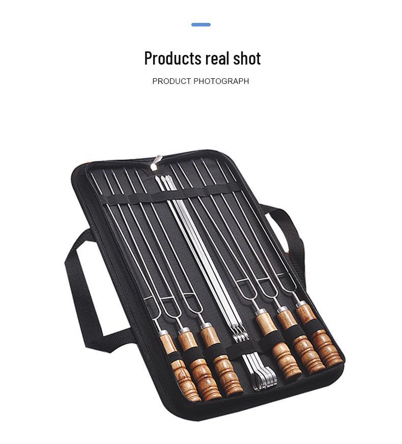 Podwójne szpikulce do grilla ze stali nierdzewnej z drewnianą rączką z drewna bukowego - Zestaw narzędzi do amerykańskiego grilla na świeżym powietrzu