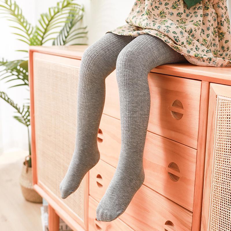 Barns Högelastiska Bomullsstrumpbyxor - Anti-Nopp 8-Trådig Dansstrumpor, Vita