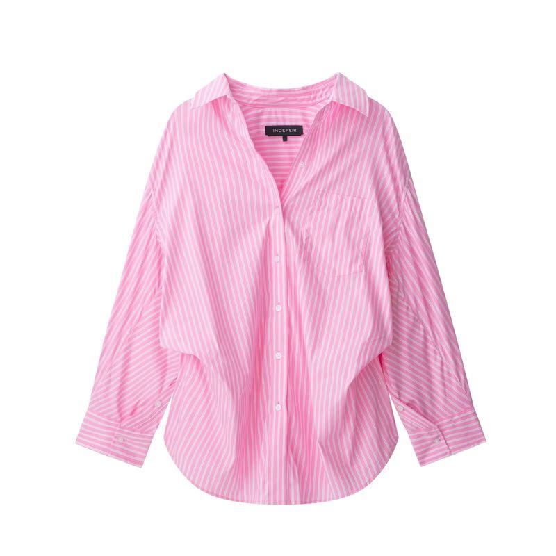 

Kaslead New Arrival Women s Fashion Style Loose Poplin Shirt Casual Pants 2020458 6929435 Dark pink (White Stripes) L