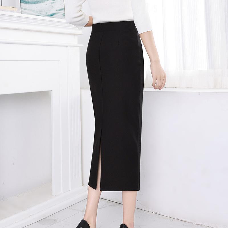 Damen Hoher Taillen Bodycon Langer Rock Einfarbige Hintere Schlitz Bleistiftrock Elegant OL Pendler Stretch Büro Business Rock Für Damen M schwarz