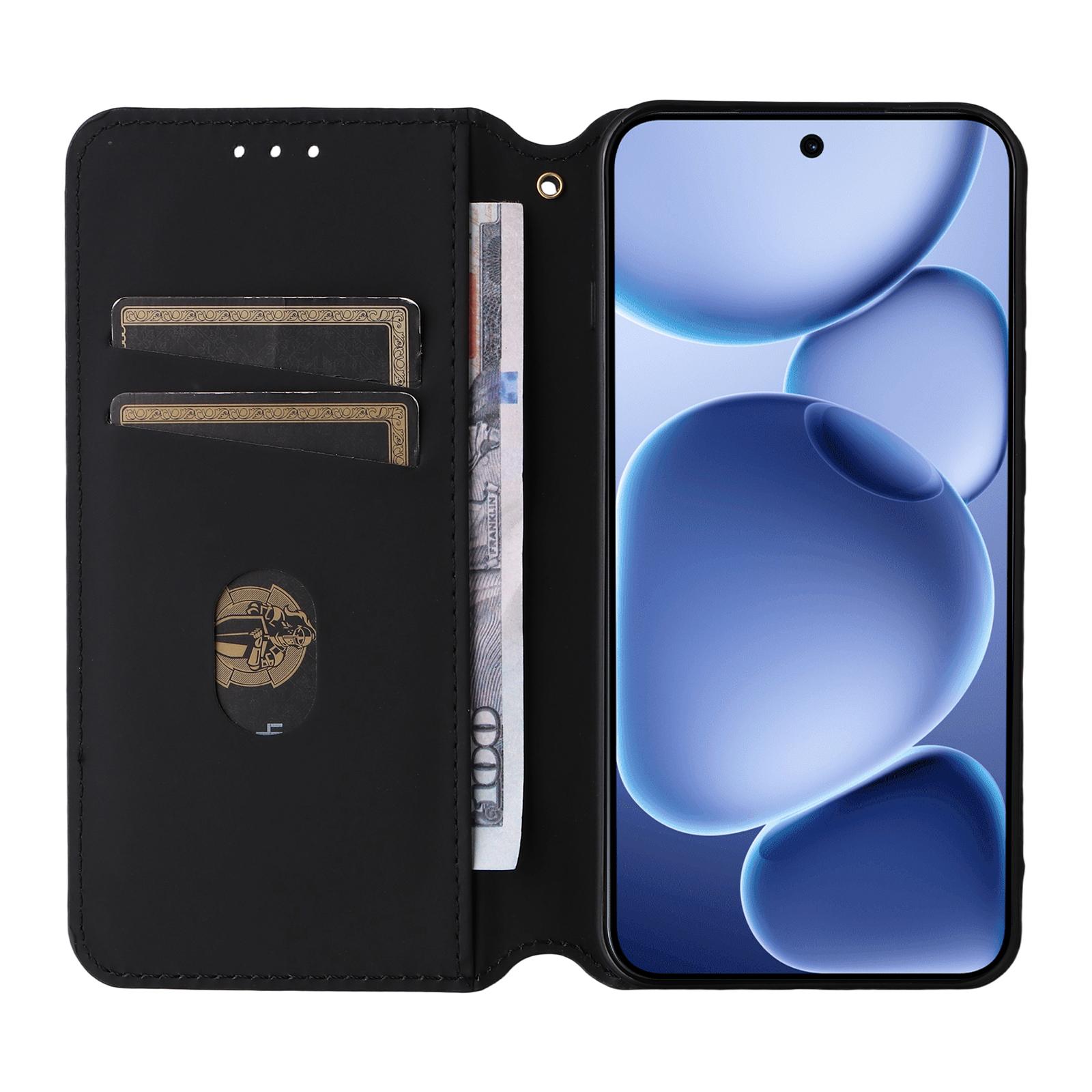 

For Oppo Find X8s 5G Case Wallet Rhombus Imprinted Leather Phone Cover Black