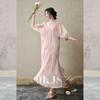 JK&JS Tencel Linen Embroidered New Chinese Style V-Neck Summer Maxi Dress