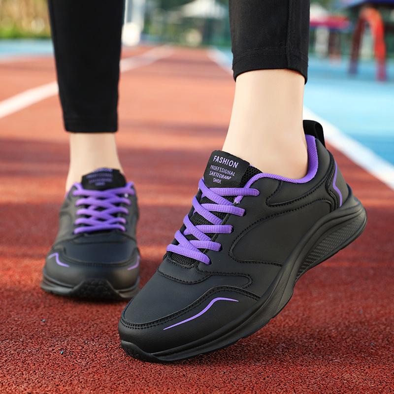 Large size sports shoes women's autumn and winter new leather casual running shoes flat non-slip comfortable travel shoes
