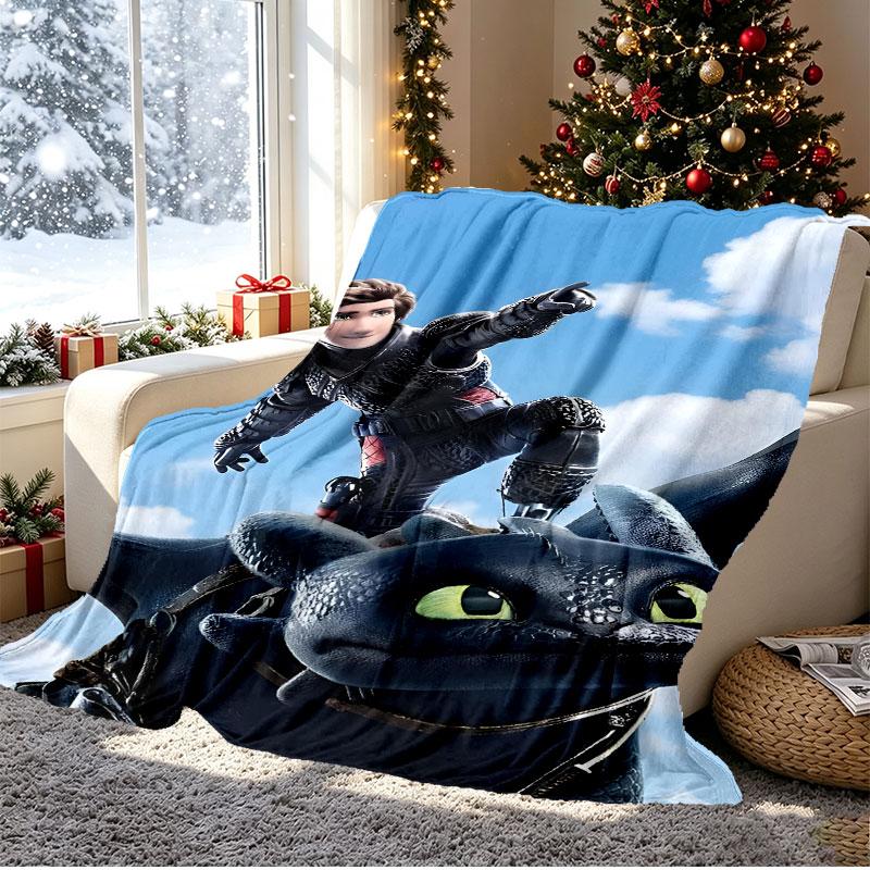 How to Train Your Dragon Pattern Blanket for Home Decoration, Bed, Sofa, Car Travel, Camping, Suitable for All Seasons, Birthday Christmas Gift