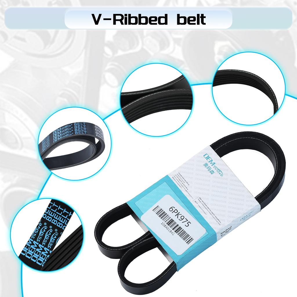 6 Rib Multi V Drive Belt 6PK975 Ribbed V-Belt 03L903137 11287838200 03L903137T For Volvo C30 S40 S80 V50 V70 037903137C 30637495