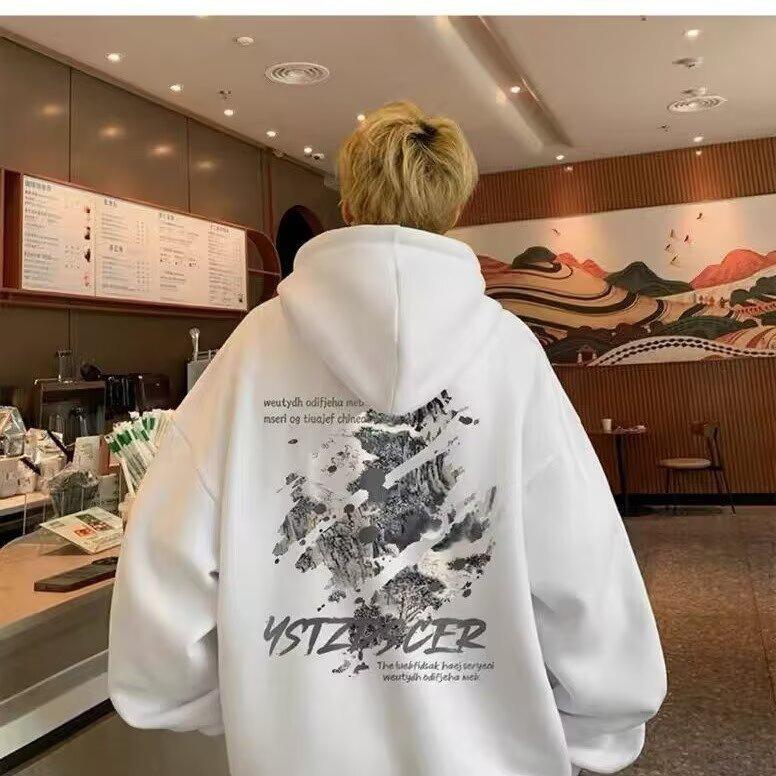 Men's Retro Graffiti Fleece Hoodie - Autumn/Winter Trendy Casual Loose Fit