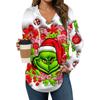 Women's Fashion Hoodies V Neck Long Sleeve Christmas Printed Drawstring Casual Loose Pullover Tops