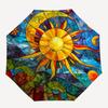 1pc Stained Glass Sun Design Automatic Opening Folding Umbrella with 8-Bone Iron Frame - Portable Outdoor Umbrella for Fans, Travelers, Daily Use, and