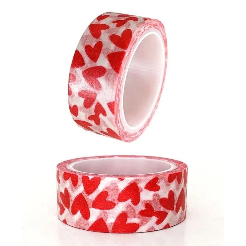 Neu 1 Rolle DIY Dekoratives Papier Bastelband Rotes Liebesherzmuster Valentinstag Selbstklebend Niedliche Schreibwaren Schulbedarf