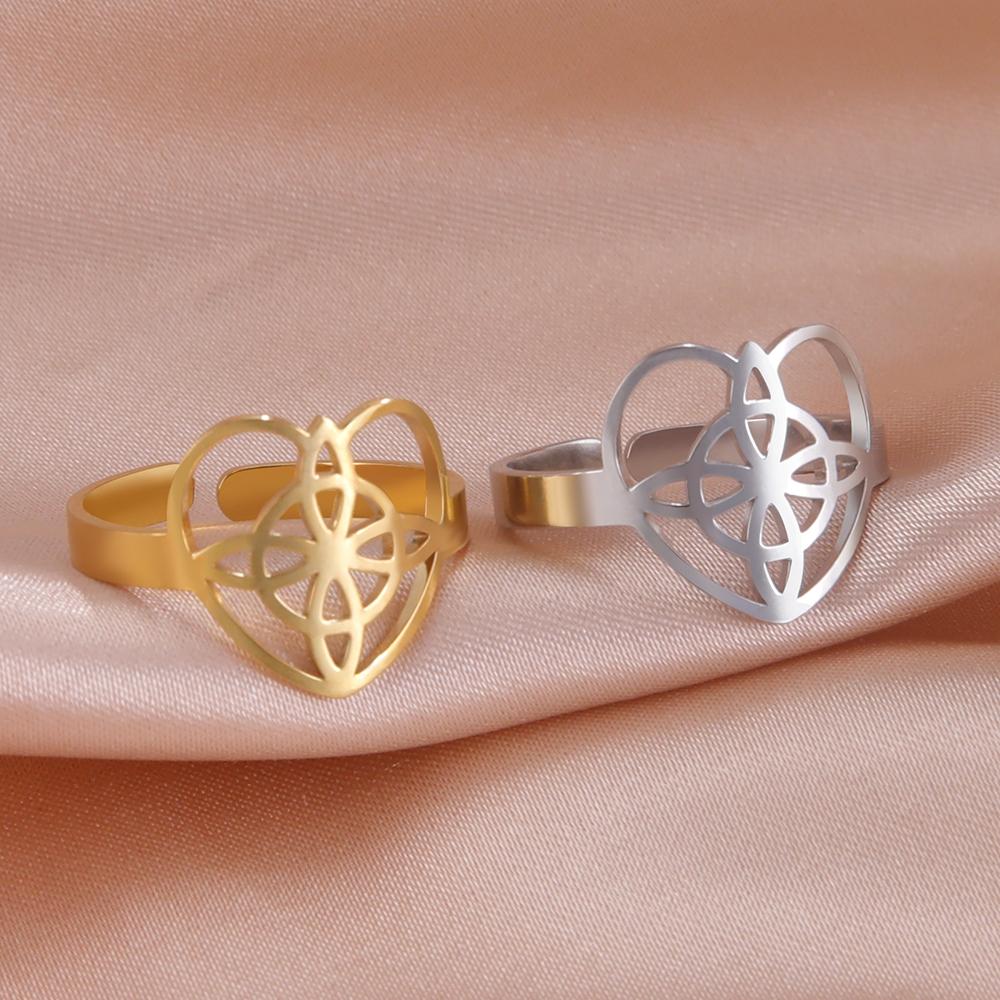 Dawapara Witch Knot Ring for Women Stainless Steel Adjustable Finger Rings Celtics Quaternary Witchcraft Good Luck Amulet