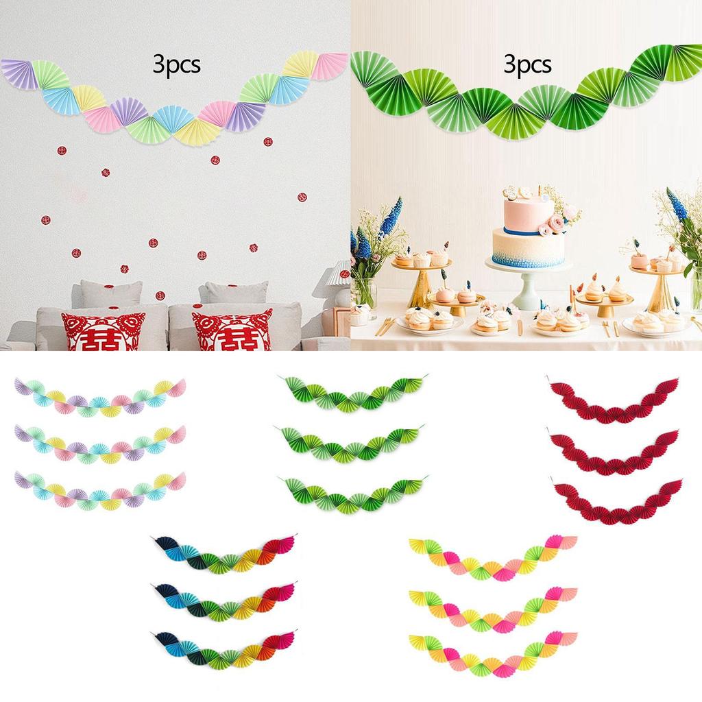 3x Paper Fans Garland Ceiling Hanging Decoration Ornament Background for Party Supplies Celebration Carnival Birthday Wedding